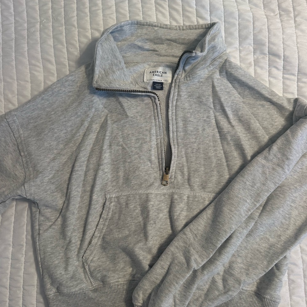 American Eagle Outfitters Gray Quarter-Zip Sweater